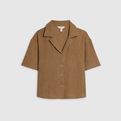 Beige Short Sleeve Textured Shirt