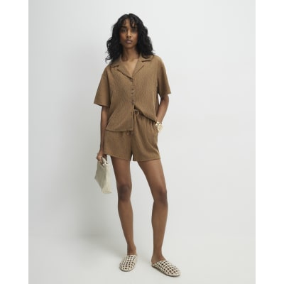 Beige Short Sleeve Textured Shirt