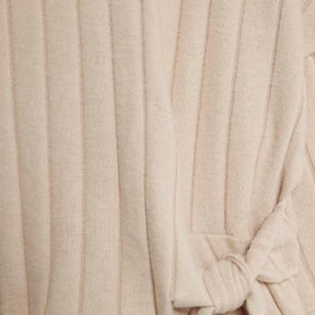 Beige Short Sleeve Wide Ribbed Knot Side Top