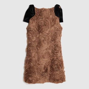 Beige Sleeveless 3D Rose Floral Mini Dress