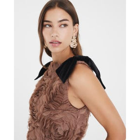 Beige Sleeveless 3D Rose Floral Mini Dress