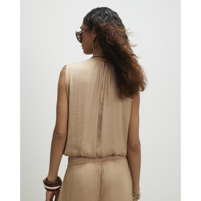 Beige Sleeveless Bubble Hem Top