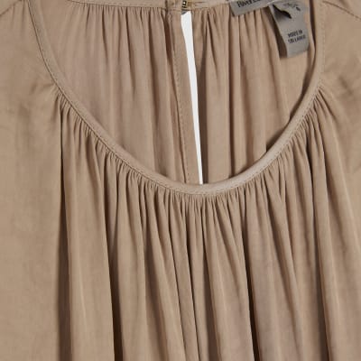 Beige Sleeveless Bubble Hem Top