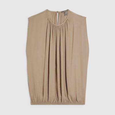 Beige Sleeveless Bubble Hem Top