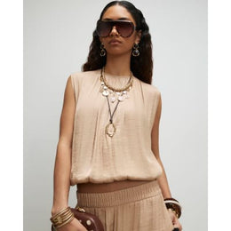 Beige Sleeveless Bubble Hem Top
