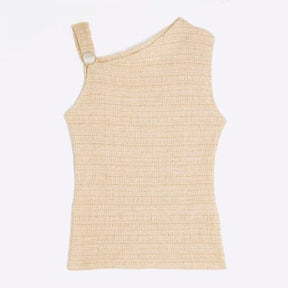 Beige Sleeveless Textured Top