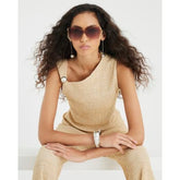 Beige Sleeveless Textured Top