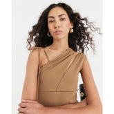 Beige Sleeveless Tie Shoulder Cut Out Top