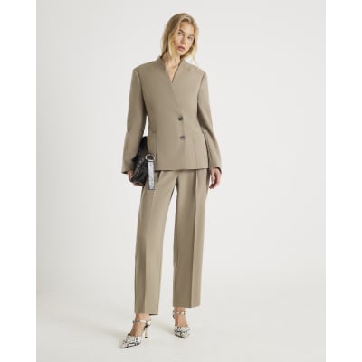 Beige Straight Leg Trousers