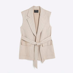 Beige Stripe Sleeveless Waistcoat