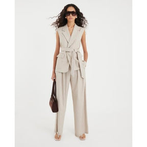 Beige Stripe Sleeveless Waistcoat