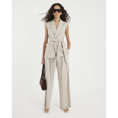 Beige Stripe Sleeveless Waistcoat