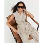 Beige Stripe Sleeveless Waistcoat