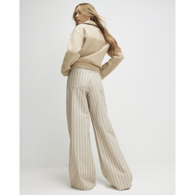 Beige Stripe Wide Leg Jeans