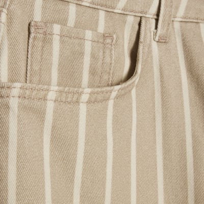 Beige Stripe Wide Leg Jeans