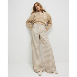 Beige Stripe Wide Leg Jeans