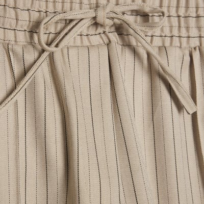 Beige Striped Tailored Wide Leg Joggers