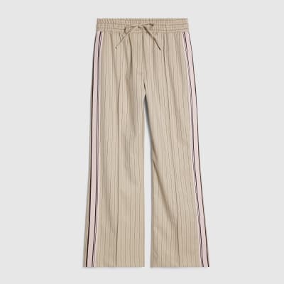 Beige Striped Tailored Wide Leg Joggers