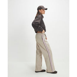 Beige Striped Tailored Wide Leg Joggers