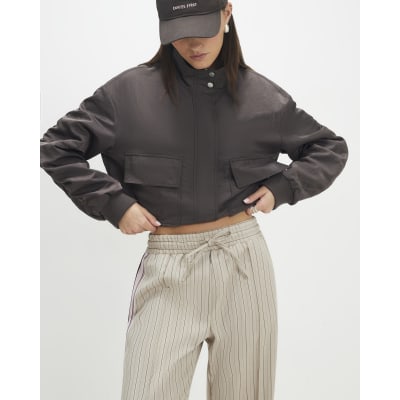 Beige Striped Tailored Wide Leg Joggers