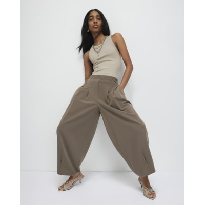 Beige Tailored Balloon Leg Trousers
