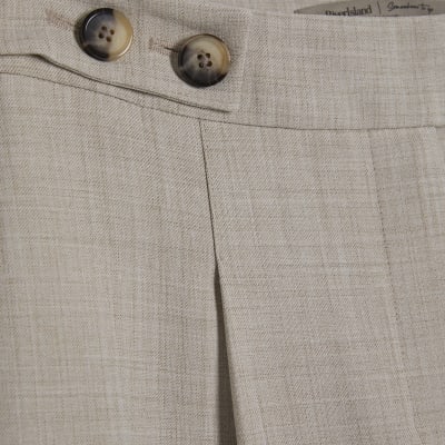 Beige Tailored Barrel Leg Trousers