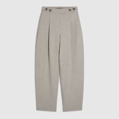 Beige Tailored Barrel Leg Trousers