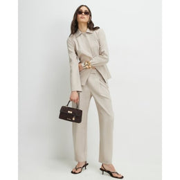 Beige Tailored Barrel Leg Trousers