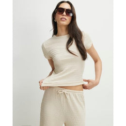 Beige Textured Fitted T-Shirt