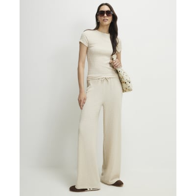 Beige Textured Fitted T-Shirt