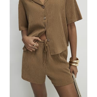 Beige Textured Shorts