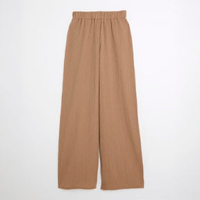 Beige Textured Wide Leg Trousers