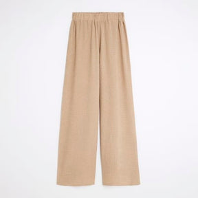 Beige Textured Wide Leg Trousers