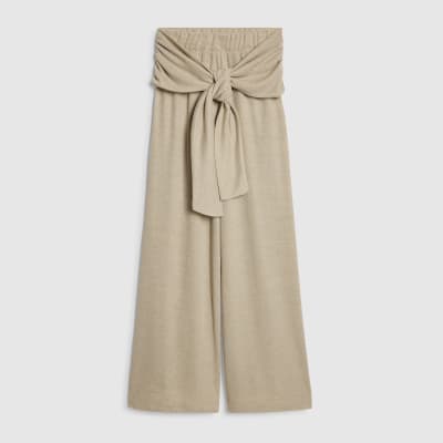 Beige Tie Waist Trousers