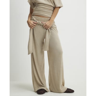 Beige Tie Waist Trousers