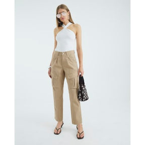 Beige Twill Pocketed Cargo Trousers