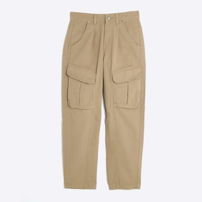 Beige Twill Pocketed Cargo Trousers