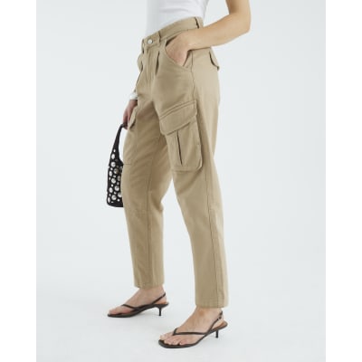 Beige Twill Pocketed Cargo Trousers