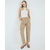 Beige Twill Pocketed Cargo Trousers
