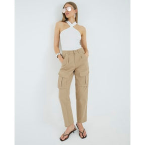 Beige Twill Pocketed Cargo Trousers