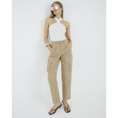 Beige Twill Pocketed Cargo Trousers