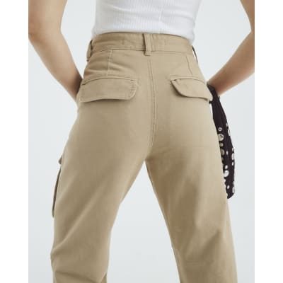 Beige Twill Pocketed Cargo Trousers