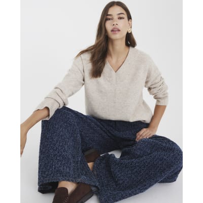 Beige V Neck Jumper