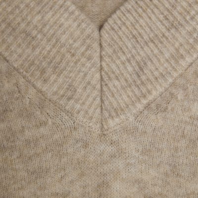 Beige V Neck Jumper