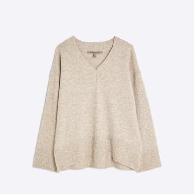 Beige V Neck Jumper