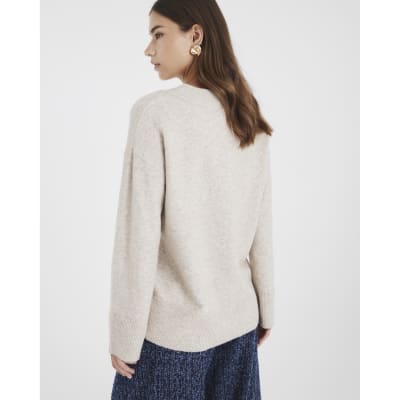 Beige V Neck Jumper
