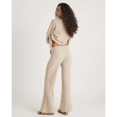 Beige Wide Ribbed Trousers