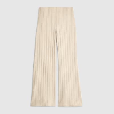 Beige Wide Ribbed Trousers