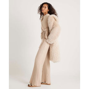 Beige Wide Ribbed Trousers