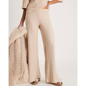 Beige Wide Ribbed Trousers